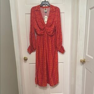 FARM Rio Red Long Sleeve Dress